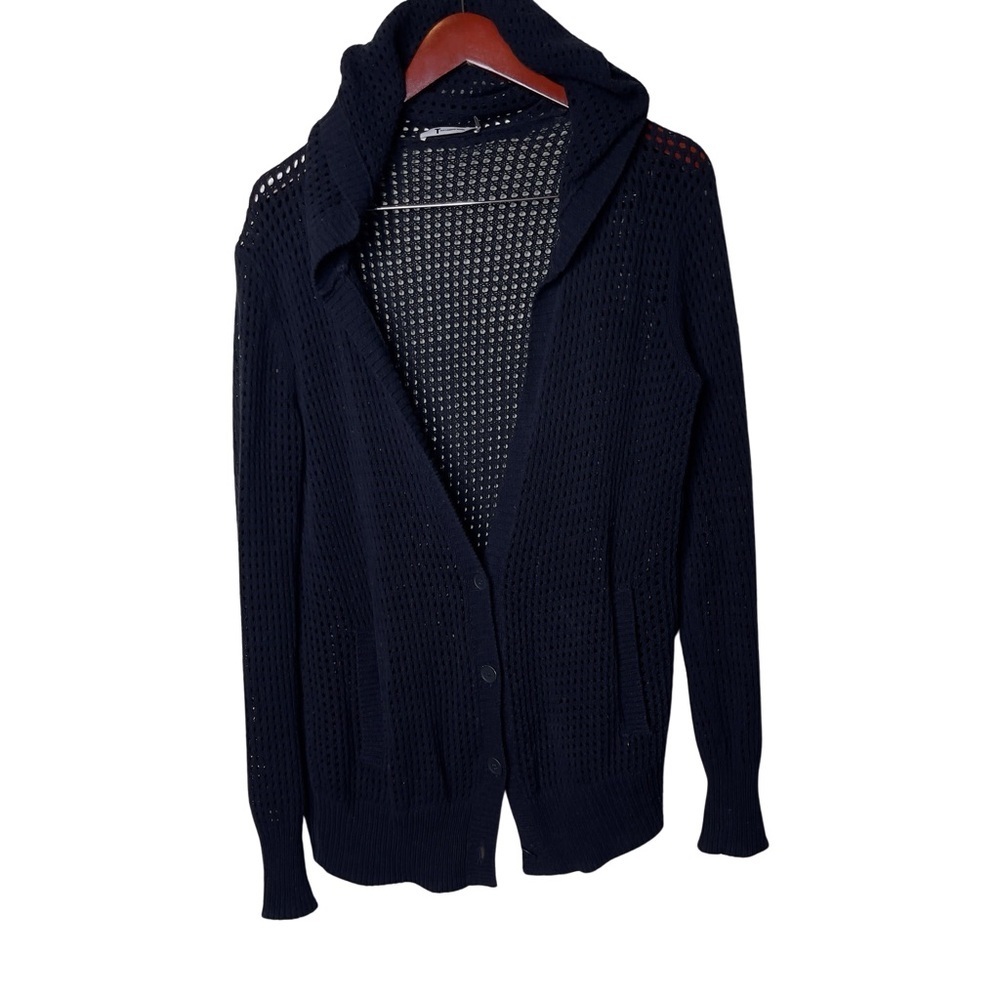 Alexander Wang Black Open-Knit Hooded Cardigan sz S